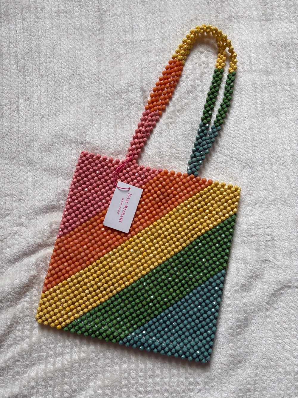 Isaac Mizrahi Multicolor Beaded Diagonal Stripe Tote